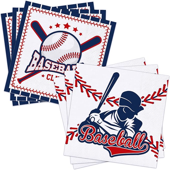 100 Pcs Baseball Napkins, 2-Ply Baseball Cocktail Napkins with 2 Different Pattern Baseballs Birthday Party Decorations for Sports Party, Baseballs Themed