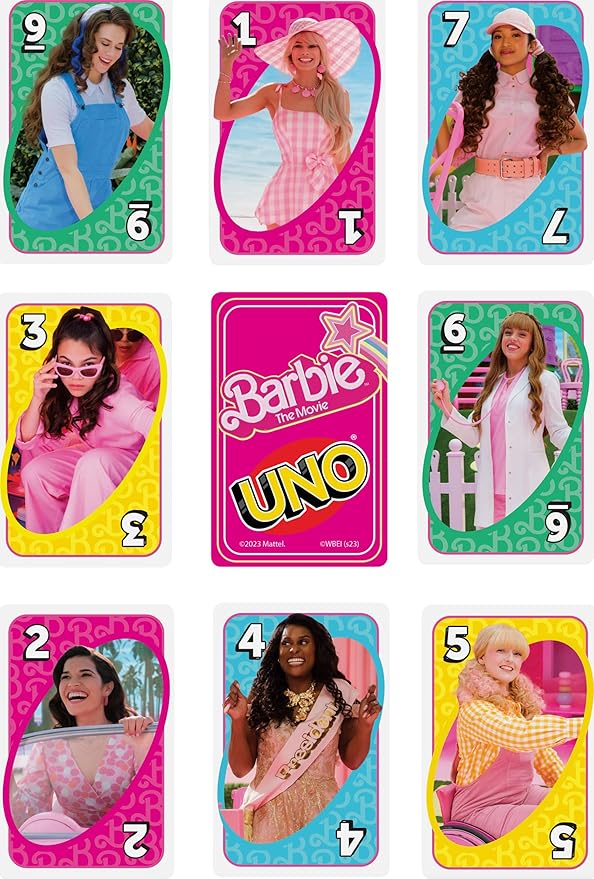 Mattel Games UNO Barbie The Movie Card Game for Kids & Adults Featuring Characters Graphics & Special Rule, 2 to 10 Players