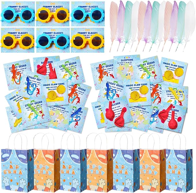 Vanblue 144Pcs Blue Color Dog Party Favors,Birthday Decorations Supplies for Kids,Red Balloon,Sticky Gecko with Cards Pinata Stuffers,Gift Bag Goodie Bag Stuffers,Classroom Rewards,Family Games