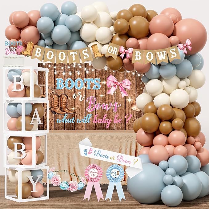 Boots or Bows Gender Reveal Decorations, 206pcs Boy or Girl What Will Baby Be Gender Reveal Party Supplies，Western Themed Cowboy or Cowgirl He or She Baby Shower Decoration