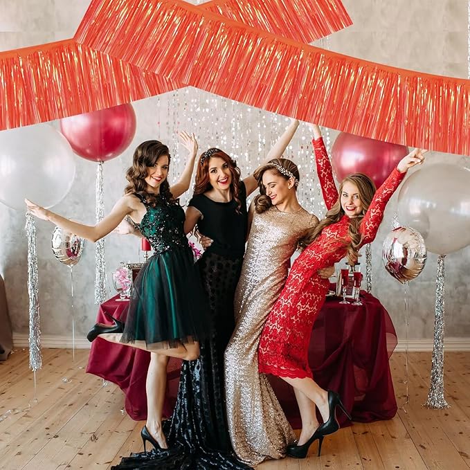 BEISHIDA 3 Packs Metallic Foil Fringe Garland Shining Red Wall Hanging Tinsel Fringe Banners for Car Floats Bridal Shower Wedding Birthday Valentine's Day Anniversary Party Decoration(30 Feet)