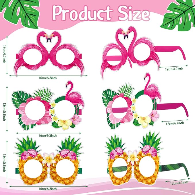 Harloon 36 Pcs Flamingo Party Decorations Eyeglasses Aloha Party Paper Glasses Favor Summer Tropical Flamingo Photo Booth Props Hawaiian Luau Eye Glasses for Pool Beach Shower Birthday Party Favor