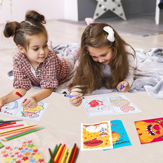90shine 120PCS Valentines Day Mini Coloring Books Gifts for Kids Bulk, Valentine Crafts Goodie Bag Stuffers Exchange Classroom School Party Favors Holiday Class Activity Supplies