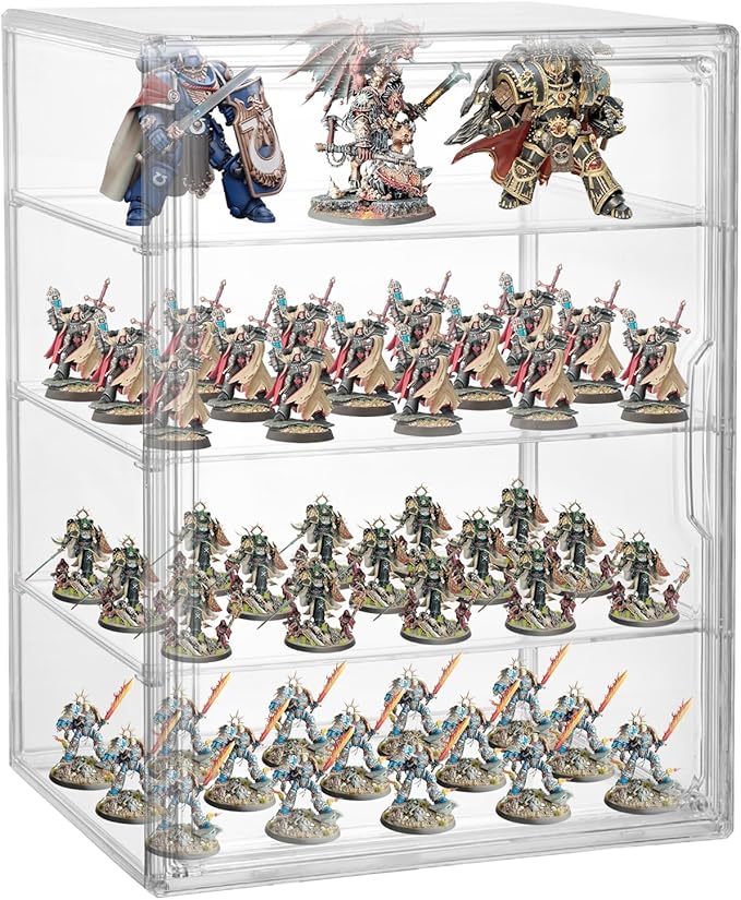Clear Acrylic Miniature Storage Case for Collectibles Stackable Miniature Carrying Case Transport Action Figure Display case with Magnetic Door for Death Guard 40k Warhammer 40k Miniatures