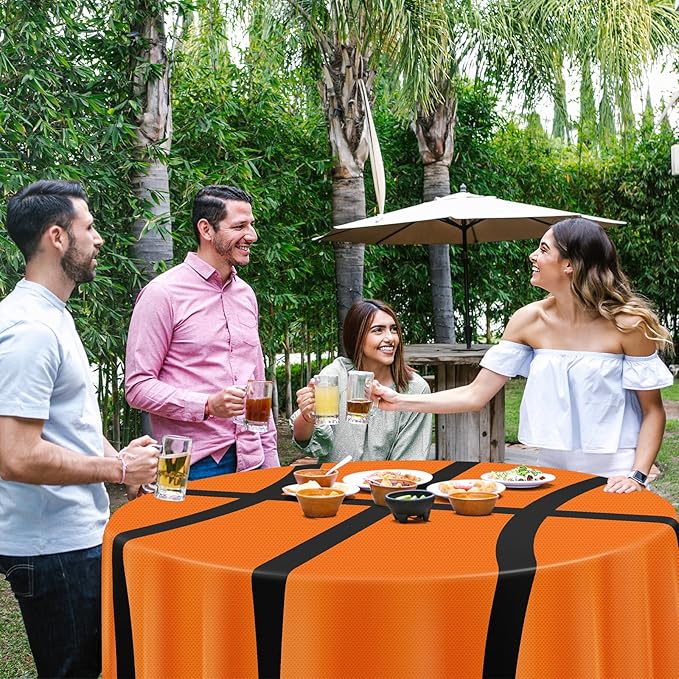 1 Pack Round Basketball Tablecloth 84 Inch Plastic Basketball Party Decorations Disposable Table Cloth Washable Disposable Circle Table Cover for Birthday Party Supplies Decoration