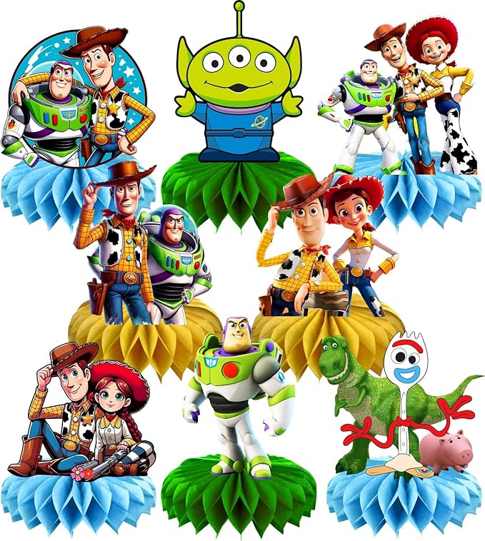 8Pcs Cartoon For Toy Inspired Story Honeycomb Table Centerpiece,Birthday Party Supplies Table Decorations for Party Decorations.