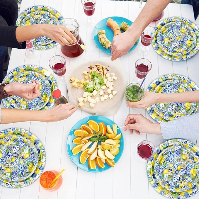 Avezano 192 Pcs She Found Her Main Squeeze Bridal Shower Decorations Capri Lemon Bridal Shower Plates and Napkins Set Lemon Baby Shower Birthday Party Supplies for 24