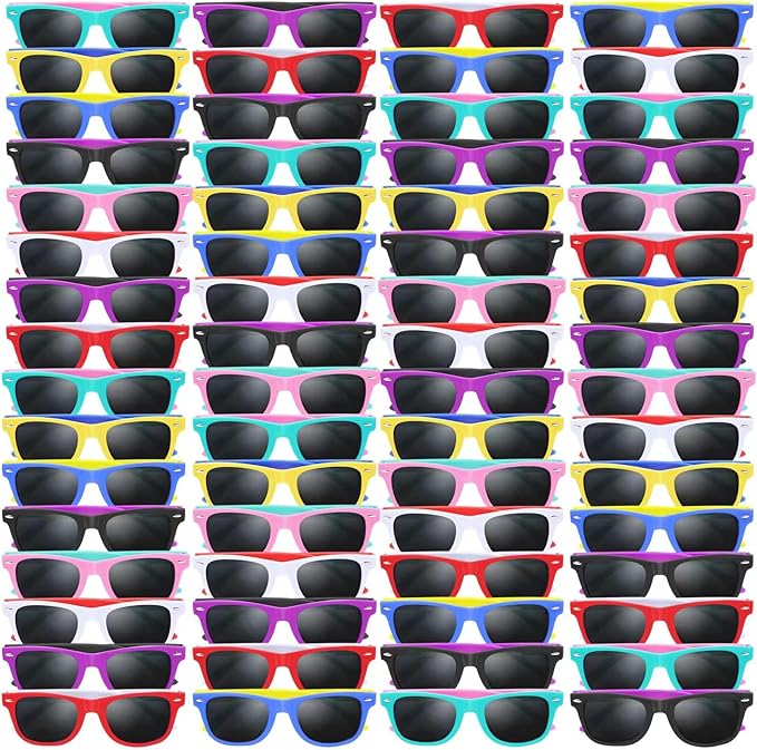 64 Pack Kids Sunglasses Party Favors, Kid's Neon Sunglasses Bulk, Childrens Sunglasses Boys Girls Eyewear Pack for Goody Bag Fillers Summer Beach Pool Birthday Party Supplies