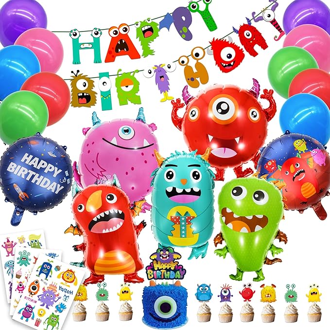 Monster Birthday Party Supplies and Decorations - Balloons, Cupcake & Cake Toppers, Banner, Tattoos