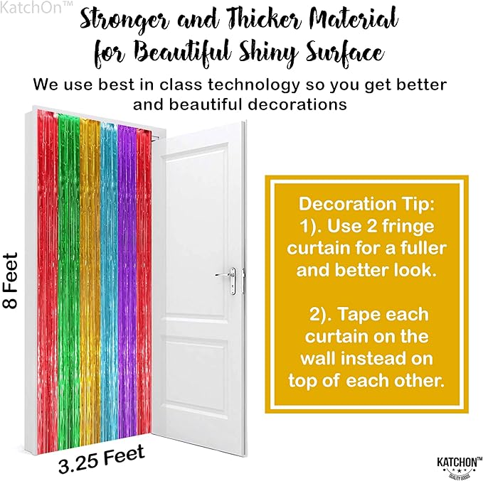KatchOn, XtraLarge Rainbow Streamers - 3.2 x 8. Ft, 2 Pcs | Multicolor Fringe Curtain for Fiesta Party, Hawaiian, Luau, Unicorn Birthday Decorations | Rainbow Backdrop for Back to School Decorations