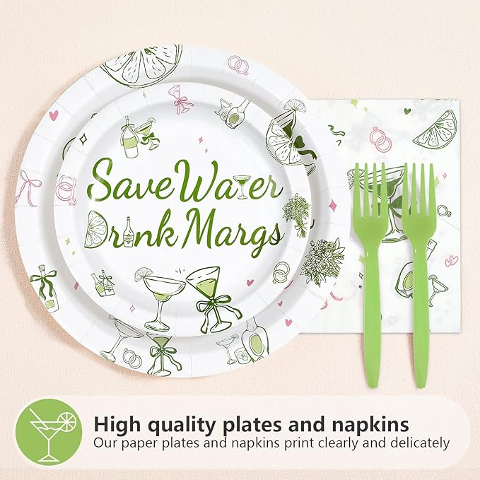 96Pcs Margs and Matrimony Bachelorette Party Decorations Save Water Drink Margs Plates and Napkins Last Margarita as A Senorita Decoration for Mexican Bridal Shower Tacos Tequila Supplies Serve 24
