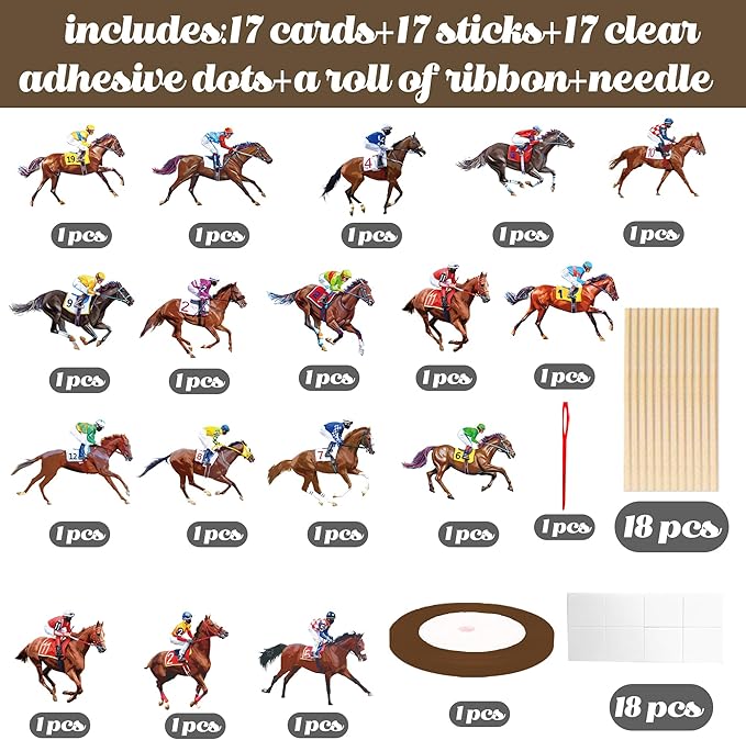 Horse Racing Centerpiece Sticks 17 Pieces Horse Race Party Table Toppers Derby Day Decorations Racehorse Party Supplies for Run for The Roses Racing Birthday Party Decor