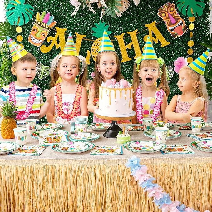 WERNNSAI Aloha Luau Plates and Napkins - Serves 50 Gusets 100PCS Hawaiian Tropical Tiki Party Supplies Disposable Tableware Set Luncheon Dinner Paper Plates Napkins for Birthday Party
