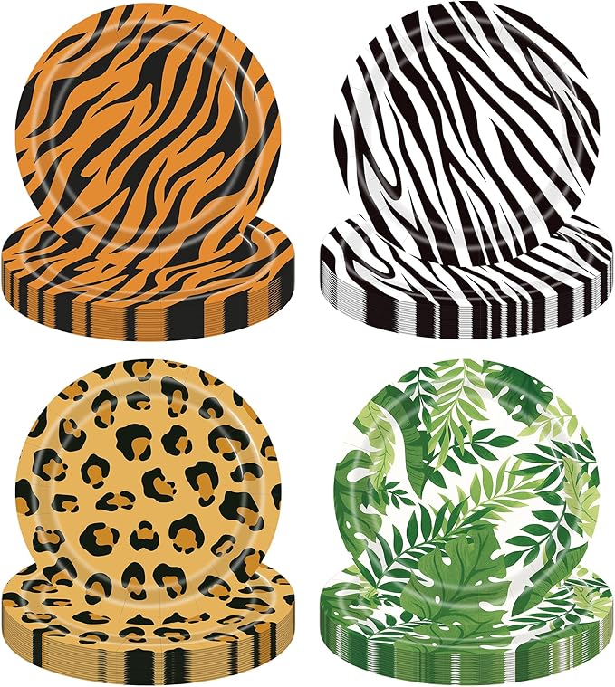 48PCS Jungle Safari Paper Plates, 7 Inch Zoo Animal Plates Wild Animal Party Decorations Disposable Tableware Set for Baby Shower Birthday Safari Themed Party Supplies