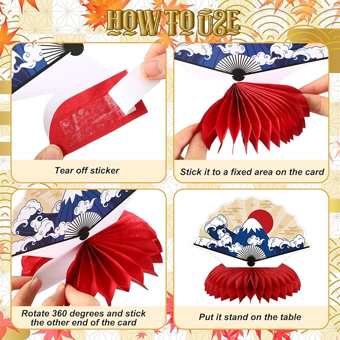 Pickmesh 12 Pieces Hibachi Birthday Party Decorations Honeycomb Centerpieces Japanese Paper Fans Table Decorations Cherry Blossom Table Topper for Japanese Party Supplies