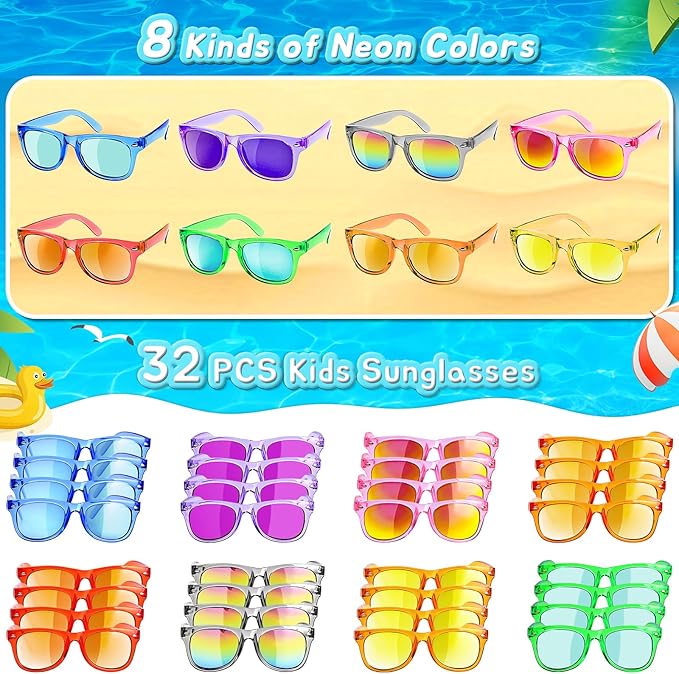 GKTZ Kids Sunglasses Party Favors - Boys Girls Valentines Day Gifts, Neon Sunglasses with UV 400 Protection for Kids Classroom Favors Birthday Goodie Bags Stuffers - 32 Packs