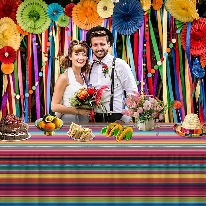 4Pcs Mexican Fiesta Striped Party Tablecloth Mexican Serape Tablecloths for Mexican Wedding Birthday Party Decorations Outdoor Indoor Party Supplies
