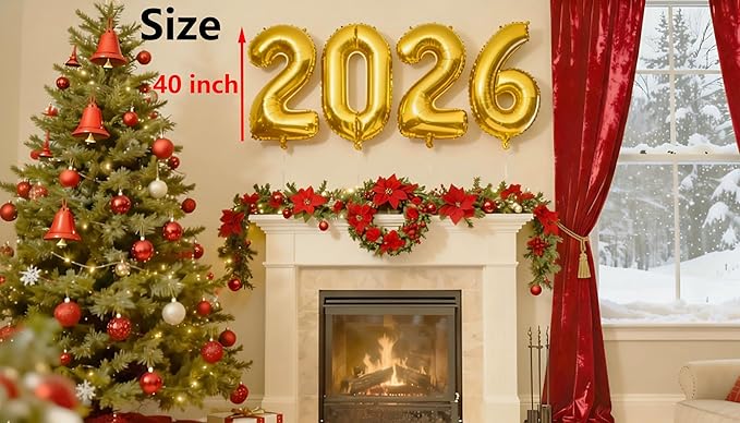 Gold 40 Inch 2026 Balloon Numbers, 2026 Number Balloons Decorations for New Years Eve Party, Foil Giant Decorations for Nye Decor Party Graduations Supplies