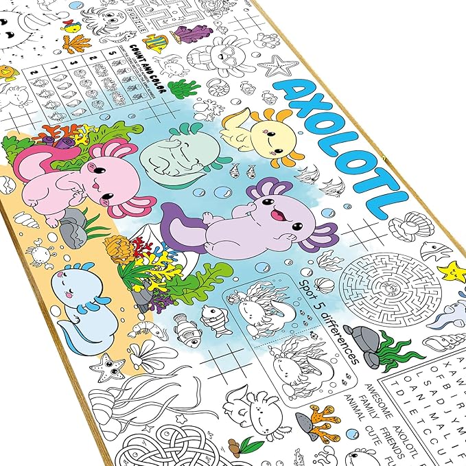 Naozinebi Axolotl Giant Coloring Poster for Kids Axolotls Large Coloring Tablecloth Big Paper Sheets Page Axolotl Theme Table Cloth DIY Activity Game Art Crafts Mat Wall Home Party Decoration Supplies