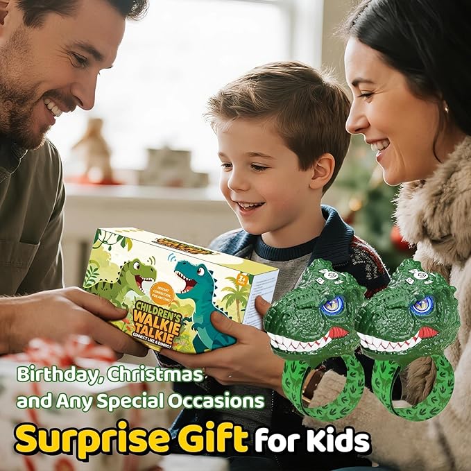 Vvinca Kids Walkie Talkies 4-Packs with 2 Dinosaur and 2 Rechargeable Long Range Walkie Talkies with Flashlight for Boys Girls Age 3-12 Ultimate Outdoor Adventure Gift Set