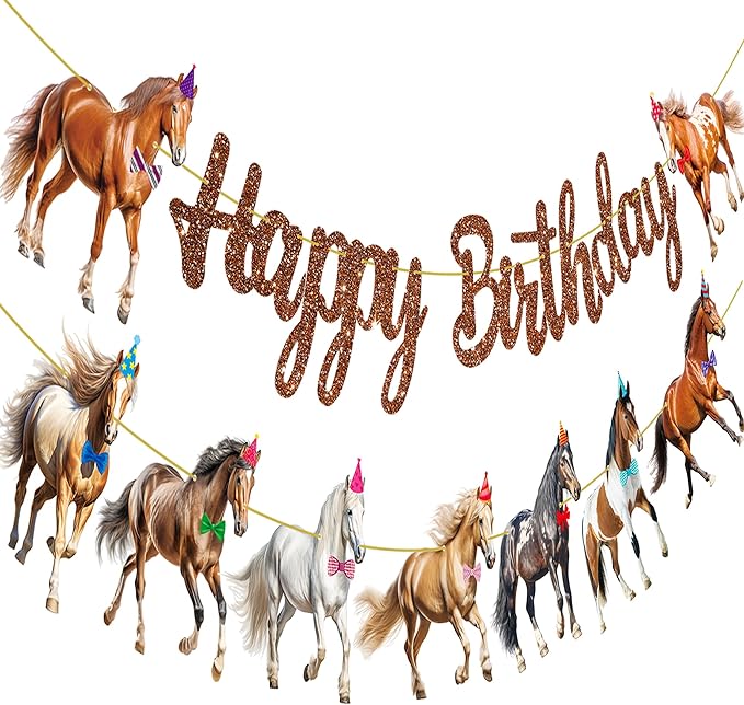 Horse Happy Birthday Banners Horse Birthday Party Decorations 2PCS Racing Horse Banner Horse Birthday Party Supplies for Western Horse Themed Baby Shower Supplies