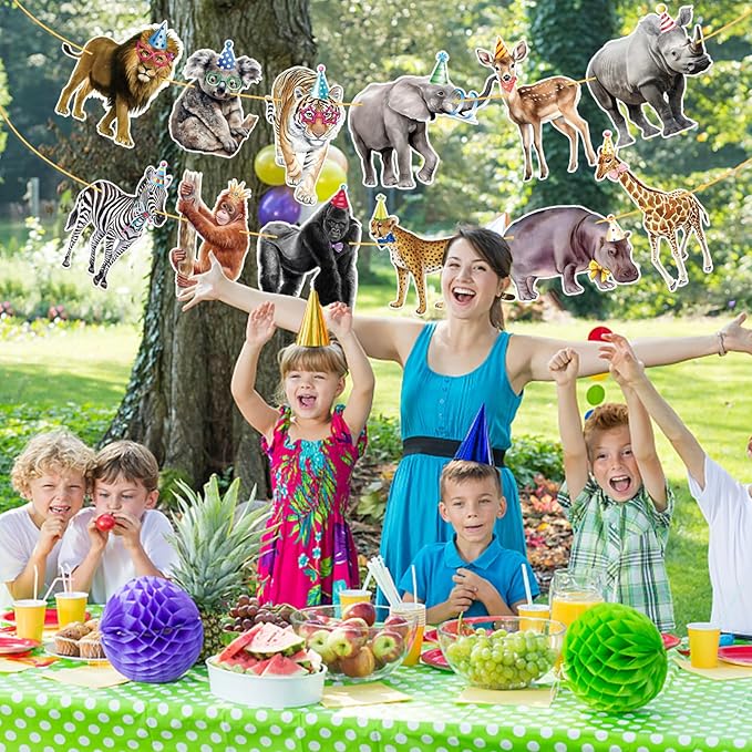 Safari Animals Happy Birthday Banner Jungle Theme Decor Party Decorations Party Supplies Birthday Decor Decorations for Women Men Baby Showre Zoo Garland