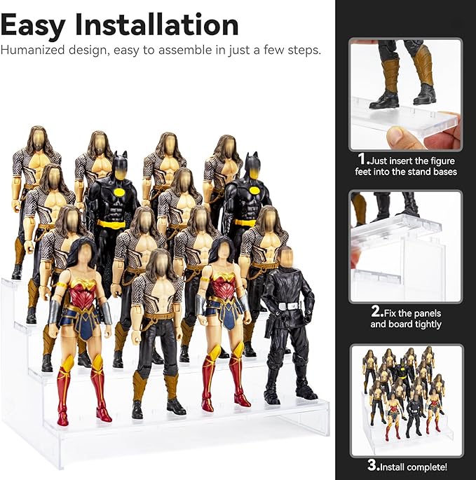 6 inch Acrylic Riser Display Shelf,Clear Action Figures Stands With PEG,4 Tier Toy Collectibles Organizer Compatible with 1/12 Scale Action Figure Toy (Fit For 6 inch Figure Toy-Clear)