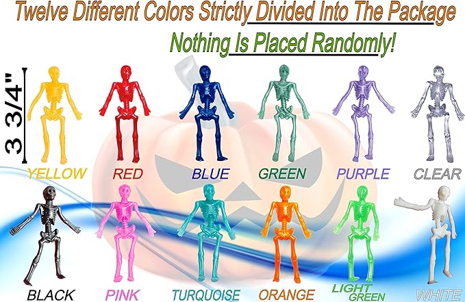 UpBrands 120 Halloween Stretchy Skeleton Toys – Safe Bulk Party Favors for Kids, Spooky Mini Skeleton Decorations, Trick-or-Treat Giveaways, Party Bag Fillers and Classroom Incentives