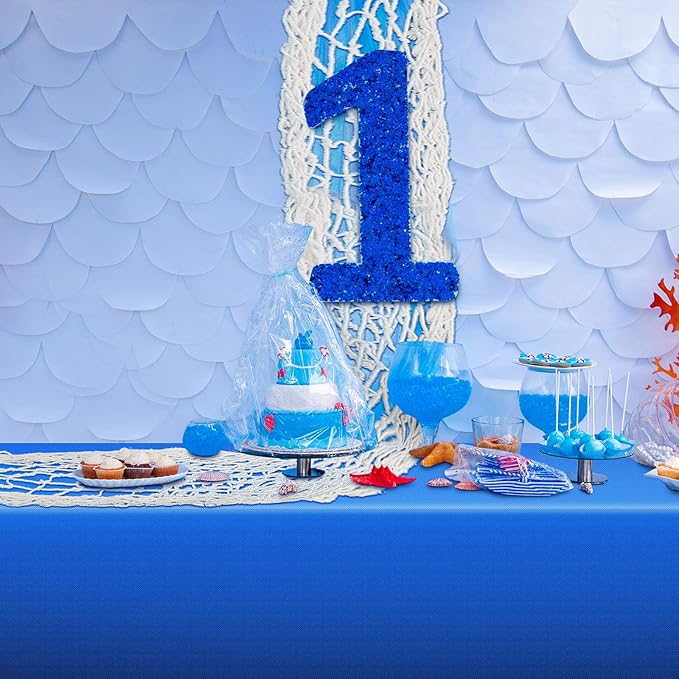 Unittype 8 Pcs Fish Net Decorative and Tablecloth Set, Cotton Fishnet and Plastic Table Cover Decorations Set for Nautical Themed Party Baby Shower Pirate Decorations Mermaid Party (Coastal Colors)