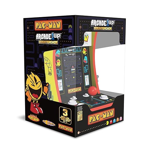 Arcade1Up Pac-Man Countercade Countertop Arcade Machine with 3 Retro Games, 7" LCD Screen and Full Size Real Feel Joysticks and Buttons,