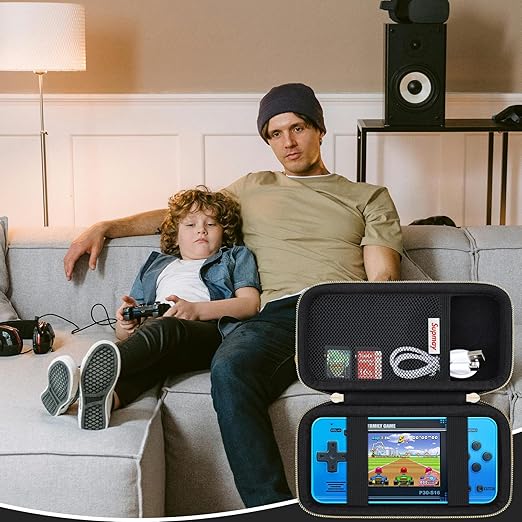 Supmay Carrying Case Compatible with WELLST·G/ for GuaiyeyeAP Handheld Game for Kids -Preloaded 220 Retro Video Games, Portable Gaming Player Storage Holder Travel Bag with Mesh Pocket, Black(Cube)