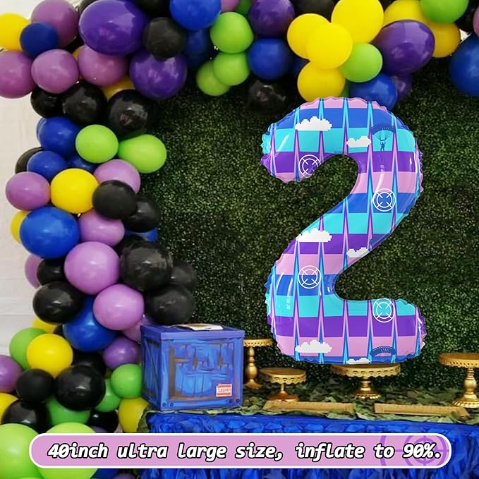 40 Inch Video Game Theme Number 2 Balloons Large Birthday Party Number Balloons Piñata Gaming for Kids Battle Boys Birthday Party Decoration Supplies