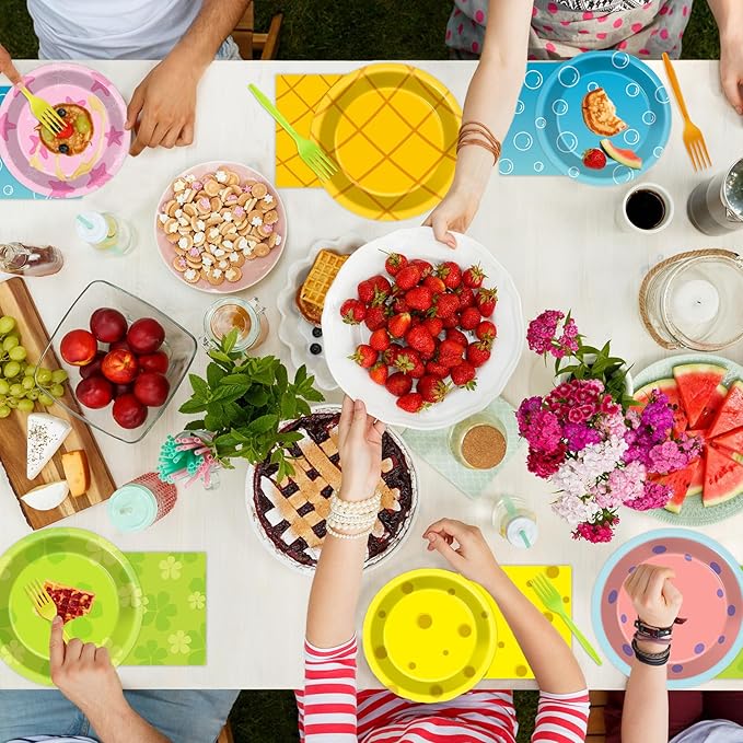 96Pcs Yellow Cartoon Party Plates and Napkins Cartoon Themed Party Decorations Ocean Paper Plate Under the Sea Animal Disposable Tableware Set for Boys Girls Birthday Decorations Baby Shower Serves 24