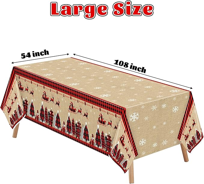 Christmas Plastic Table Cover - 3 Pack Merry Christmas Buffalo Plaid Disposable Waterproof Plastic Rectangle Xmas Table Cloth Winter Holiday Party Picnic Decoration Supplies Indoor Outdoor