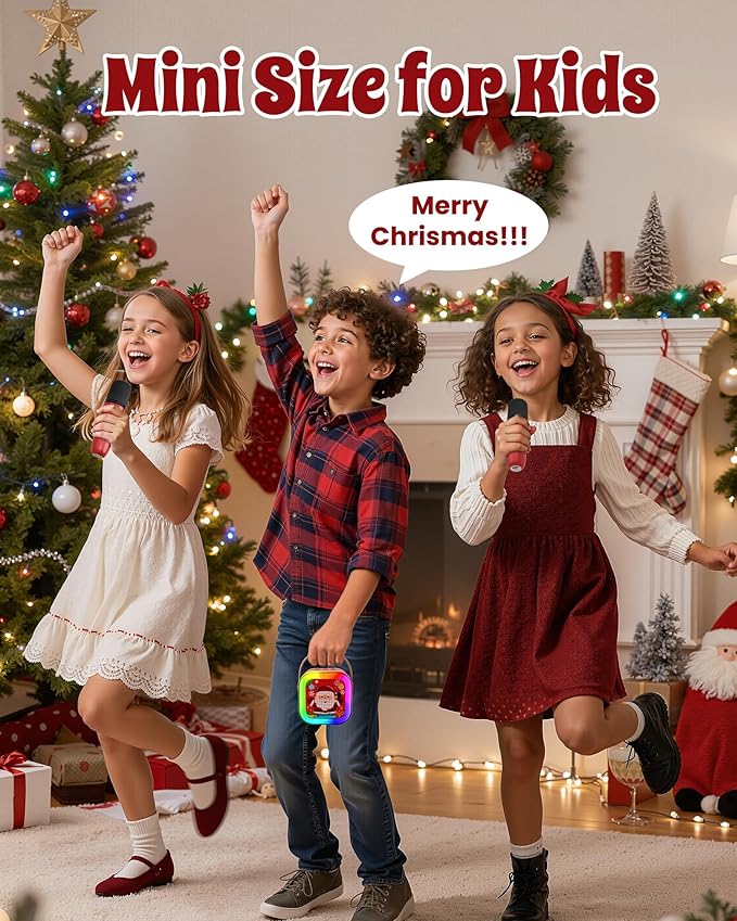 Mini Karaoke Machine for Kids Girls & Boys - Portable Bluetooth Speaker with 2 Wireless Microphones - Kids Birthday for Ages 4-10 Years Old- Christmas Limited Edition