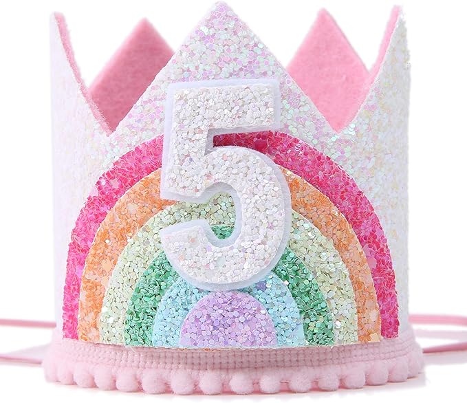 WAWUO Birthday Rainbow Girl Crown, Birthday Hat For Event Party Supplies, Photo Props