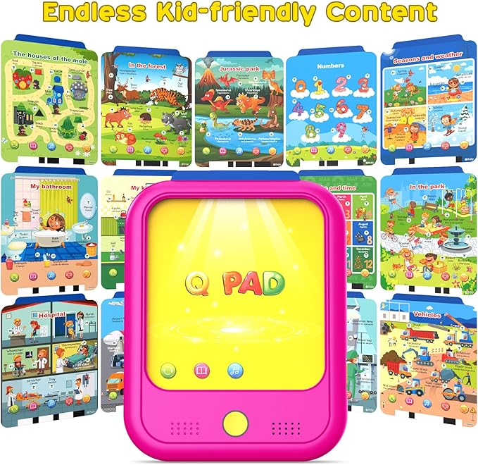 Kids Learning Tablet Educational Learning Pad for Toddlers 2-5 to Learn Alphabets, Numbers, Foods, Time, Music, Vehicles, Tablet Toy for Toddlers Ages 2 3 4 5 6 Years Old