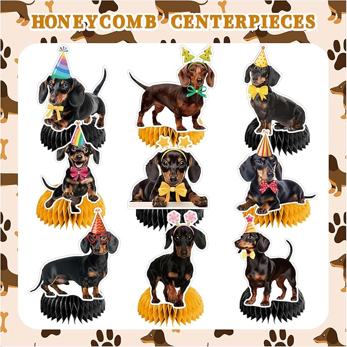 9 PCS Dachshund Honeycomb Centerpieces Table Decorations Dachshund Table Centerpieces for Dachshund Dog Party Supplies Birthday Party Decorations