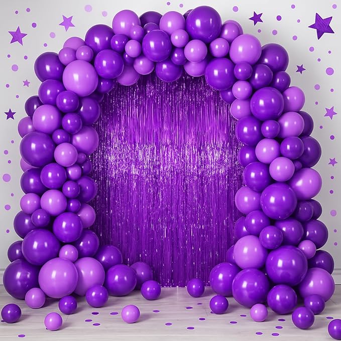 3.3 x 6.6 ft Foil Fringe Backdrop Curtains, Tinsel Streamers Party Decorations, Fringe Backdrop for Birthday, Baby Shower, Gender Reveal, Graduation (3, Purple)