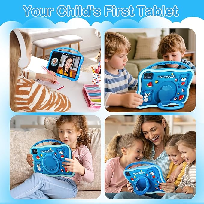 Kids Tablet, 10.1 inch Tablet for Kids 3-10, Educational Learning Toddler Tablet Android 14, 8（4+4） GB RAM+64GB ROM Storage, 5G WiFi, Baby Girl boy Present (Blue)