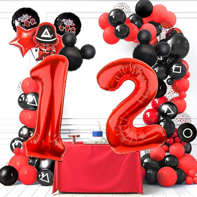 Mouse Number 2 Balloon 40 Inch Red Number 2 Balloon Mini Mouse Head Balloons for 2nd Birthday Party, Black Red Large Numeral Two Foil Balloons for Baby Shower Anniversary Supplies Decoration
