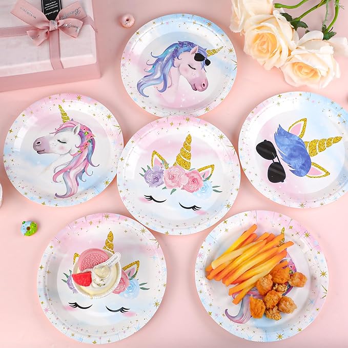 48PCS Unicorn Birthday Party Decorations Unicorn Paper Plates Tableware Set Rainbow Cake Plates Supplies Disposable Dessert Plate for Girls Boys Kids Unisex Unicorn Party Baby Shower Favors 6.7inch
