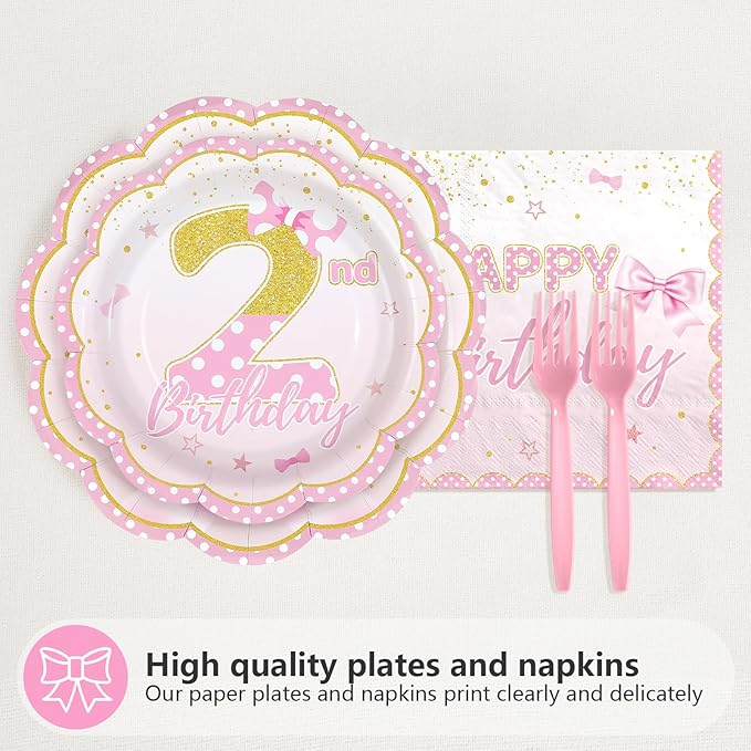 96Pcs Oh Twodles Birthday Party Supplies Girl Cartoon 2nd Mouse Birthday Paper Plates and Napkins Pink Gold Cute 2nd Mouse Theme Bday Decoration for Girls Two Years Old Bday Party Supplies Serves 24
