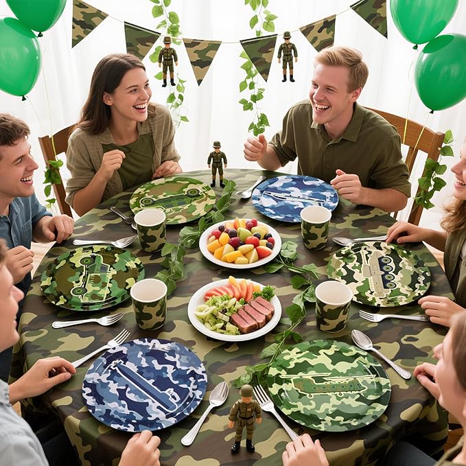 60Pcs Camo Army Party Paper Plates 9 Inch Disposable Heavy Duty Camo Military Birthday Dessert Plates Camouflage Military Decorations Favors for Boys Men Army Soldier Hunting Birthday Party Supplies