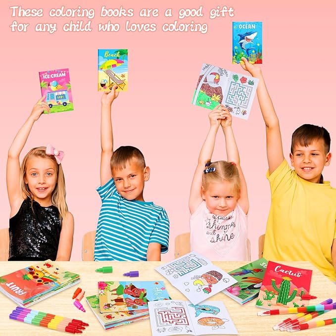 BenLouis 24 Pcs Summer Mini Coloring Books Kids Pool Beach Party Favors Small Activity Books Bulk for Kids Summer Hawaii Birthday Goodie Bags Stuffers Return Gifts Classroom Travel