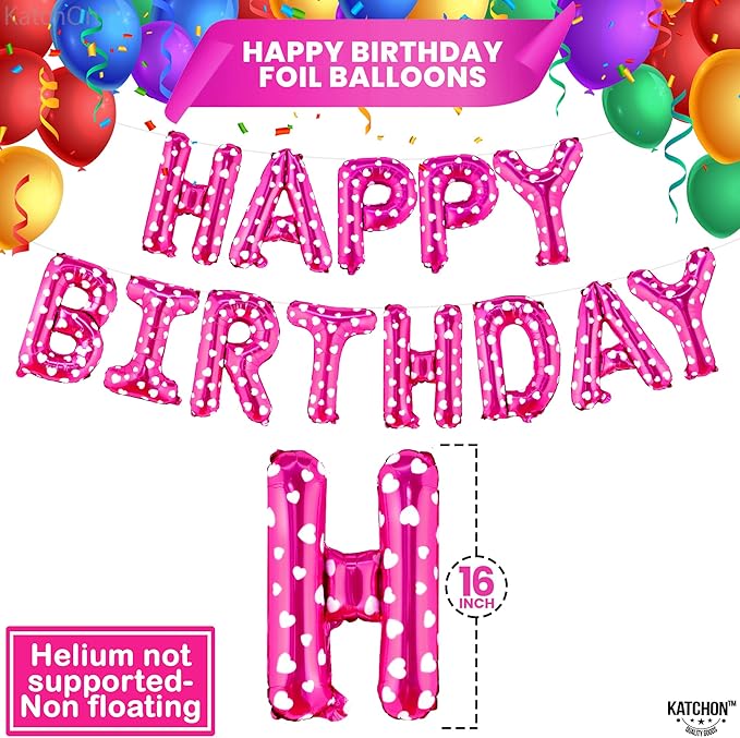 KatchOn, Pink Happy Birthday Banner Balloons - 16 Inch | Foil Polka Dot Happy Birthday Balloon Banner For Birthday Decorations | Pink Party Decoration