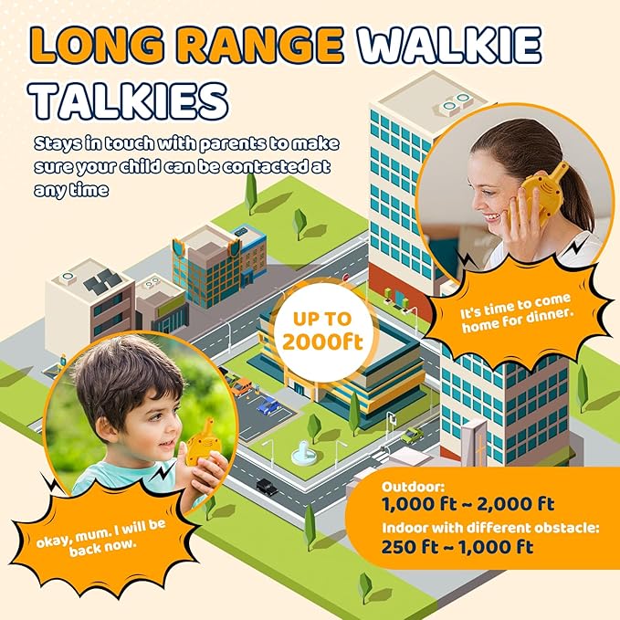 Toys, Kids Toys Walkie Talkies for Kids 2 Pack, Construction Theme Long Range Outdoor, Easy to Use, Best Gifts for Toddler Boys & Girls Ages 2-7 (Yellow)