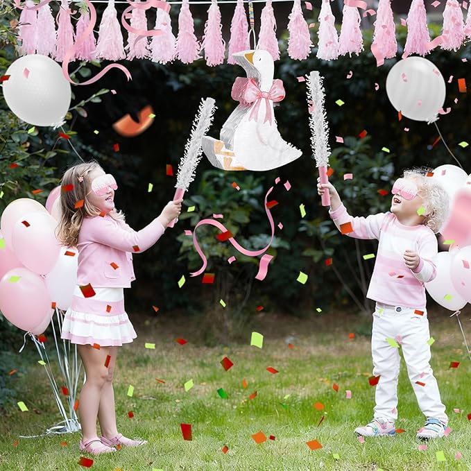 Pink Goose Piñata 3D Goose Birthday Decoration with a Blindfold and Bat for Kids Girls Boys Gift Holiday Piñata Party Baby Shower Supplies