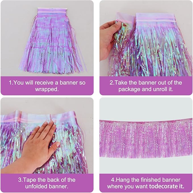 BEISHIDA 3 Packs Metallic Foil Fringe Garland Shining Purple Wall Hanging Tinsel Fringe Banners for Car Floats Bridal Shower Wedding Birthday Easter Graduation Holiday Party Decoration(30 Feet)