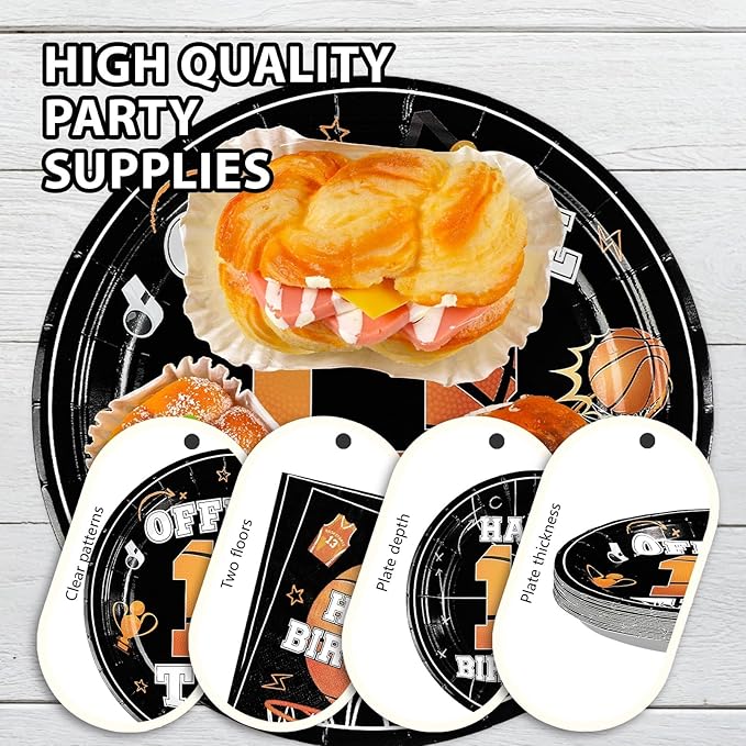96pcs 13th Birthday Party Supplies Basketball Plates and Napkins Disposable Basketball Sports Theme Tableware Set for Boys Kids Official Teen 13 Years Old Birthday Party Decorations, Serves 24